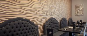 Shakou St. Charles plaster-skinned wave wall design element in the first floor dining room.