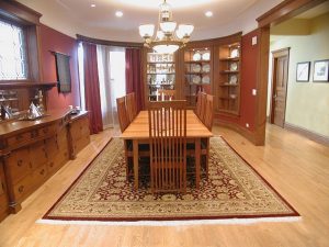 Nearly 100% reused and restored original woodwork was used in this historic Chicago private residence.