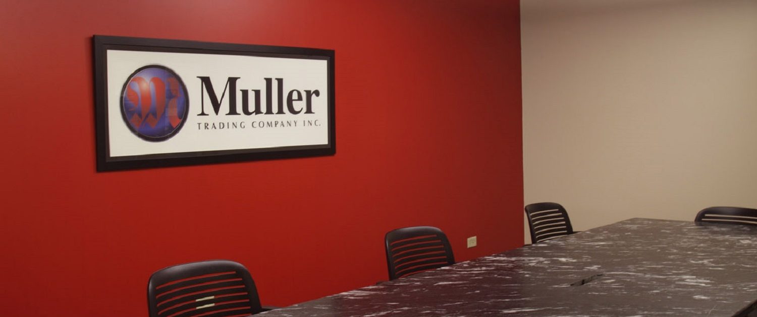 Muller Trading Company conference room. Wave wall design element made of aluminum.