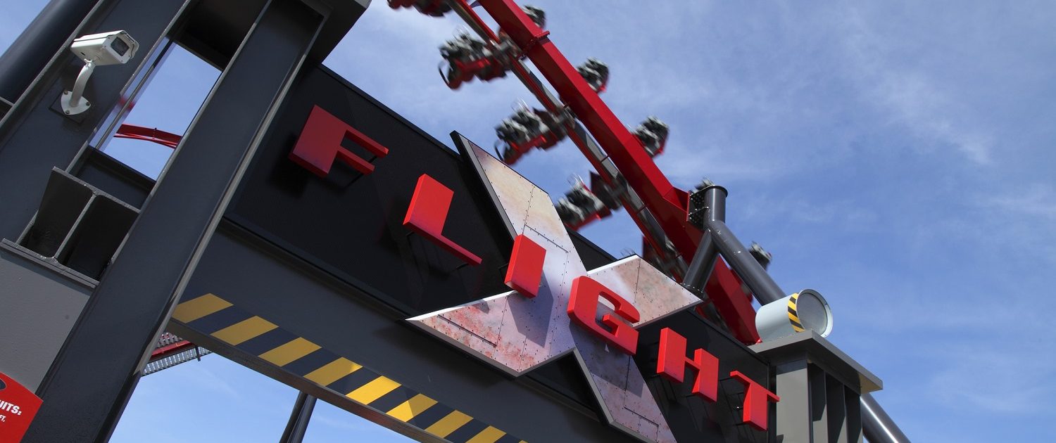 X Flight marquee at Six Flags Great America.
